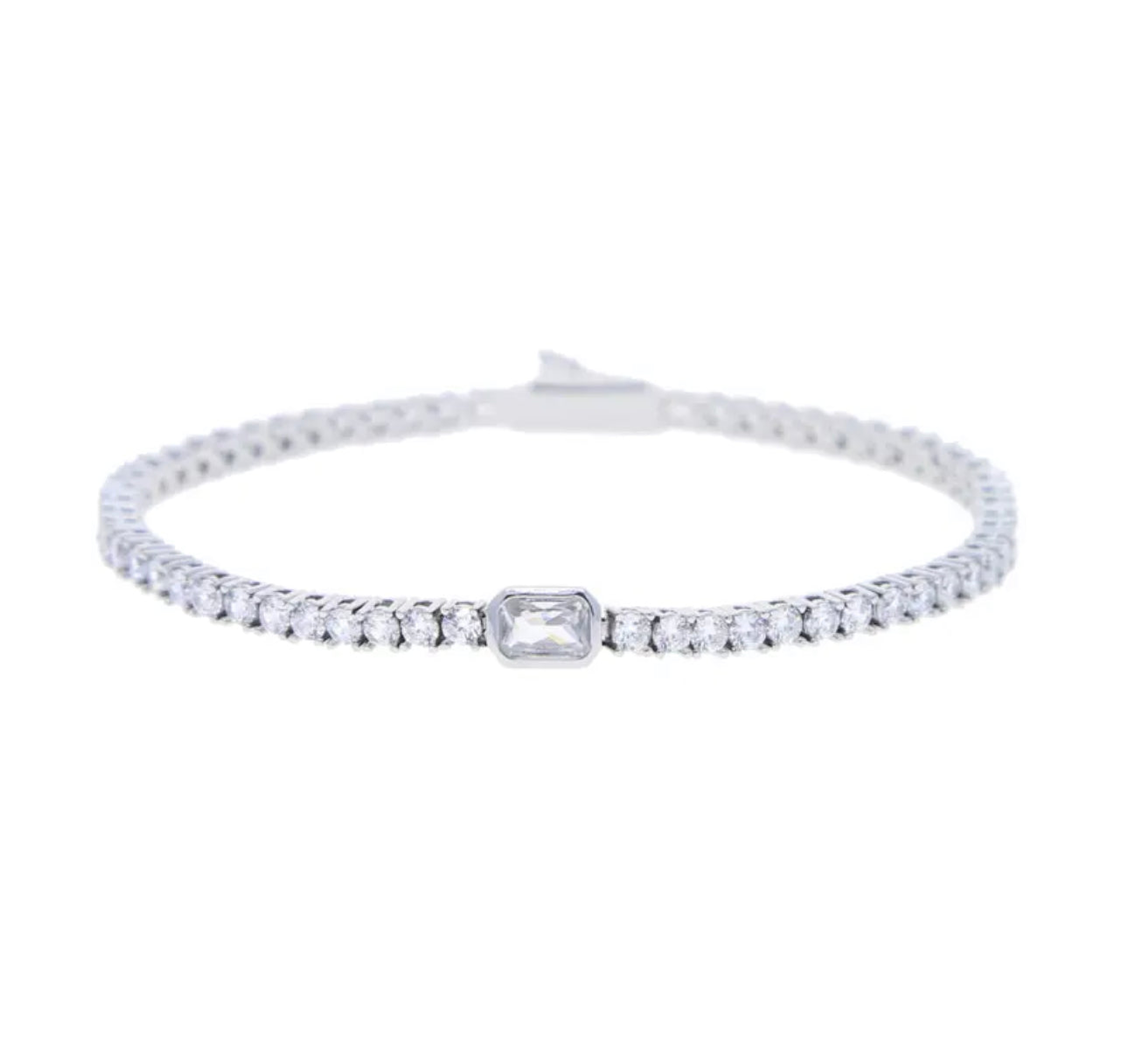 Silver Sophistica Emerald Cut Tennis Bracelet