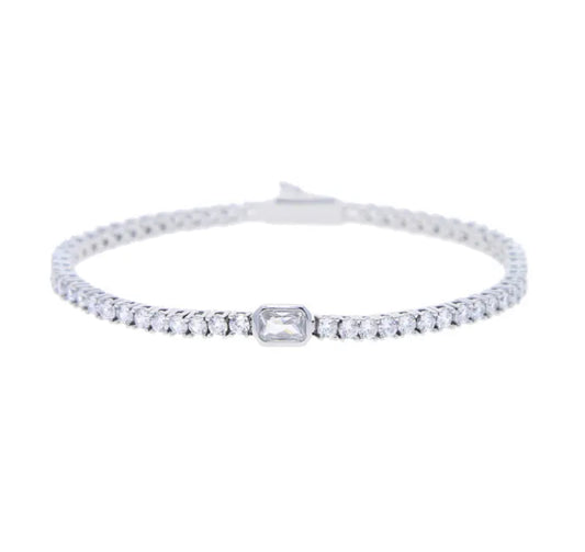 Silver Sophistica Emerald Cut Tennis Bracelet
