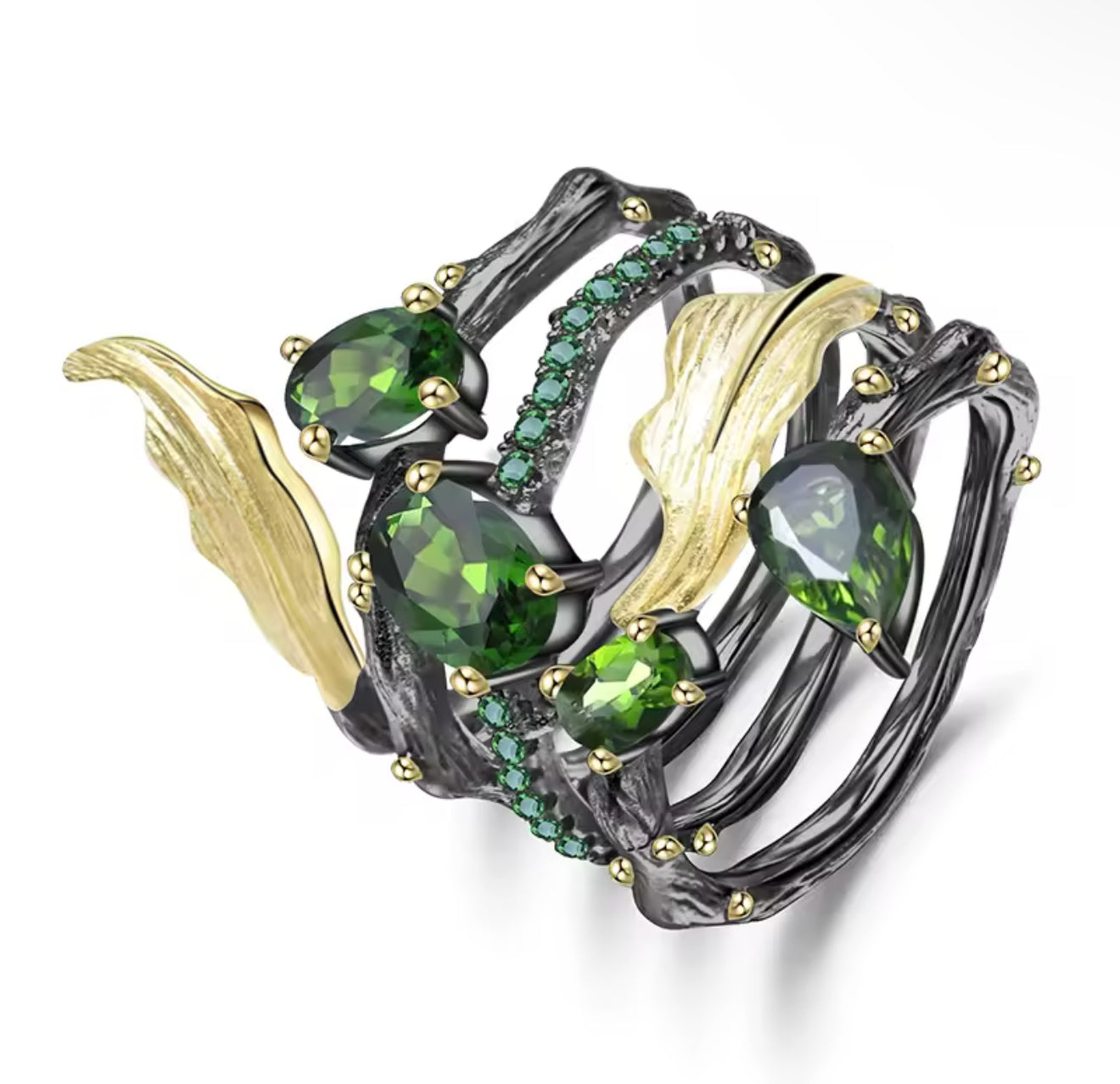 Vintage Fire Green Diopside Ring (925, Vermeil)