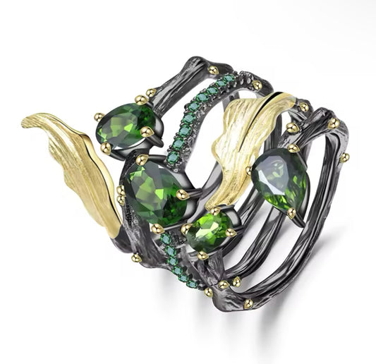 Vintage Fire Green Diopside Ring (925, Vermeil)