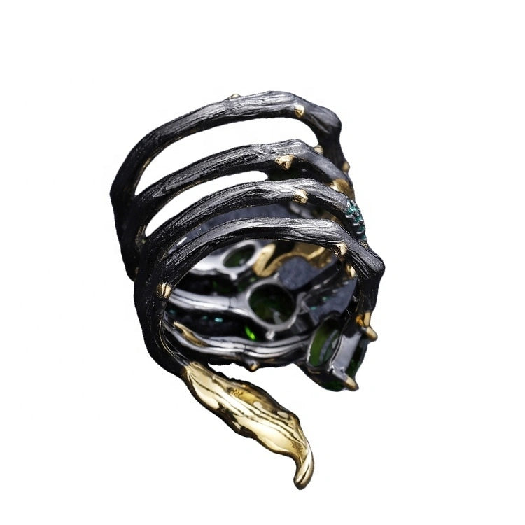 Vintage Fire Green Diopside Ring (925, Vermeil)