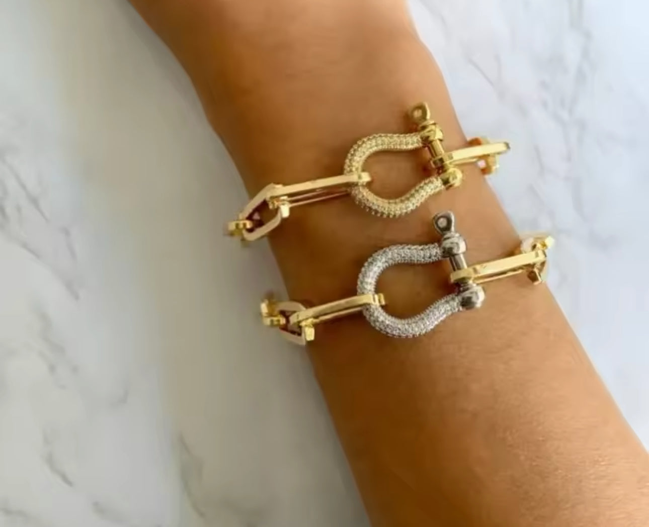 Pave Link Paperclip Bracelet (Gold & Silver)