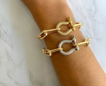 Pave Link Paperclip Bracelet (Gold & Silver)