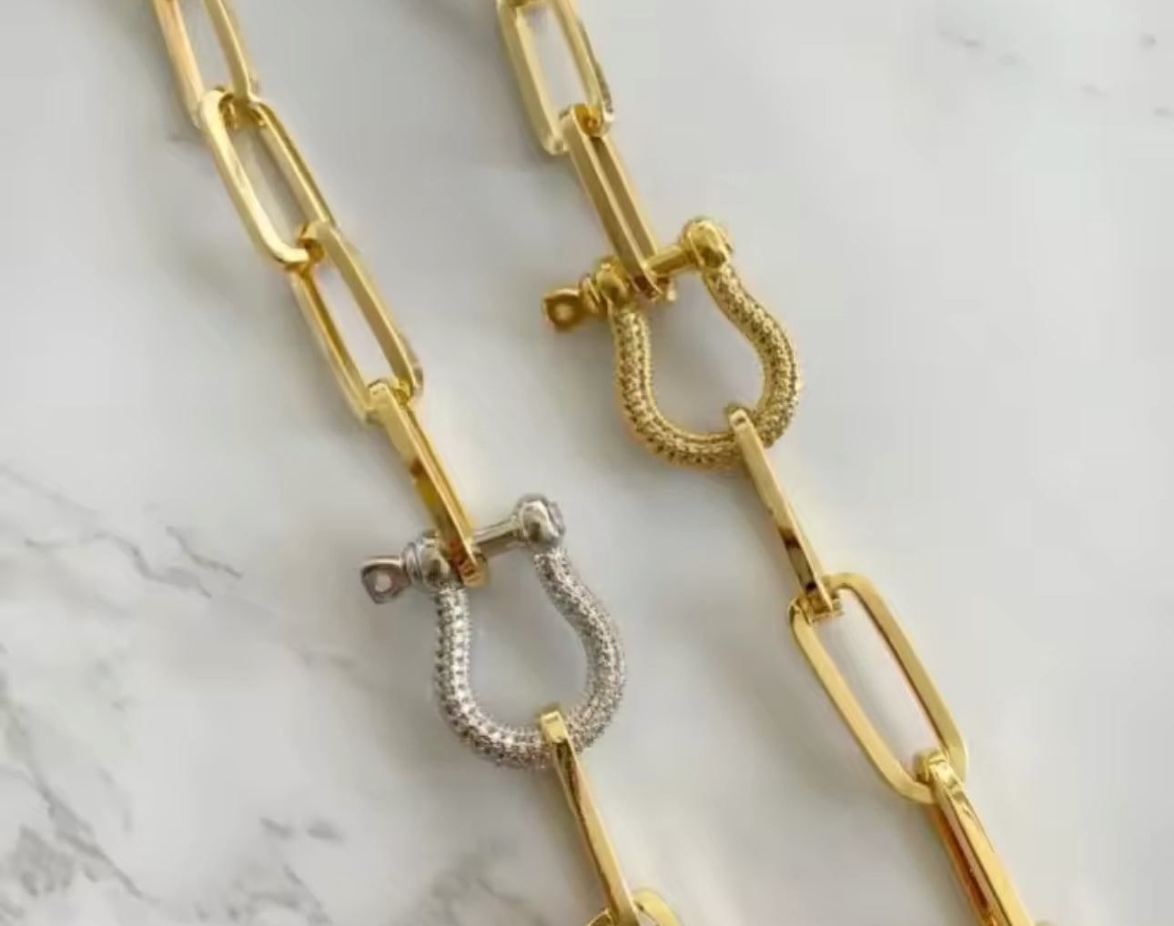Pave Link Paperclip Bracelet (Gold & Silver)