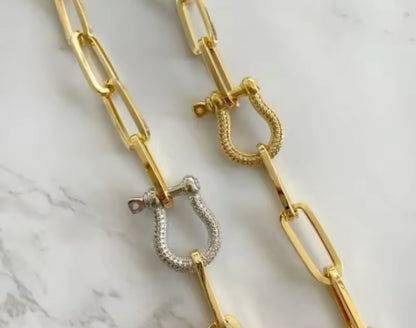Pave Link Paperclip Bracelet (Gold & Silver)