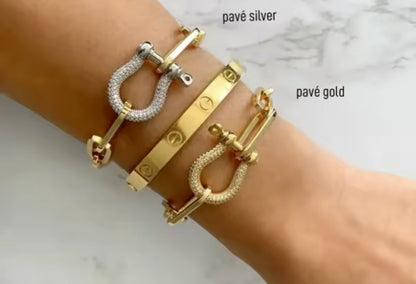 Pave Link Paperclip Bracelet (Gold & Silver)