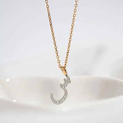 Two Tone Pave Arabic Initial Necklace