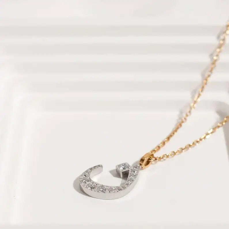 Two Tone Pave Arabic Initial Necklace