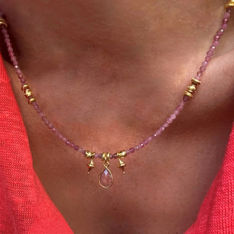 Pink Tourmaline & Rose Quartz Triple Necklace