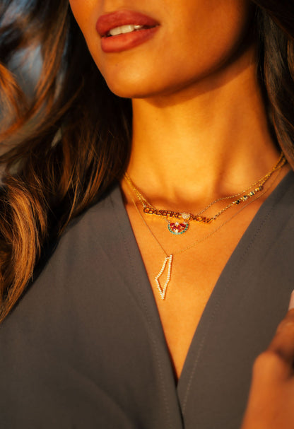 14k Solid Gold Lab Diamond 35mm Map Necklace