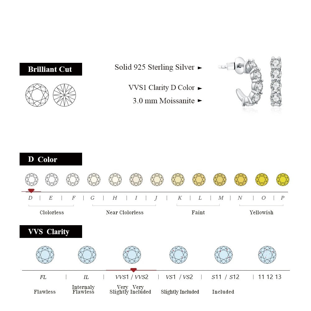 Moissanite Oval Hoop Earring (3mm TCW, Gold, Silver)