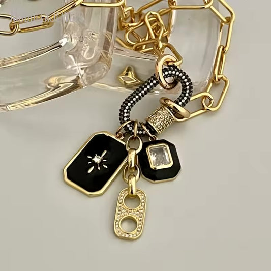 Gold Ebony Carabiner Clasp Charm Necklace