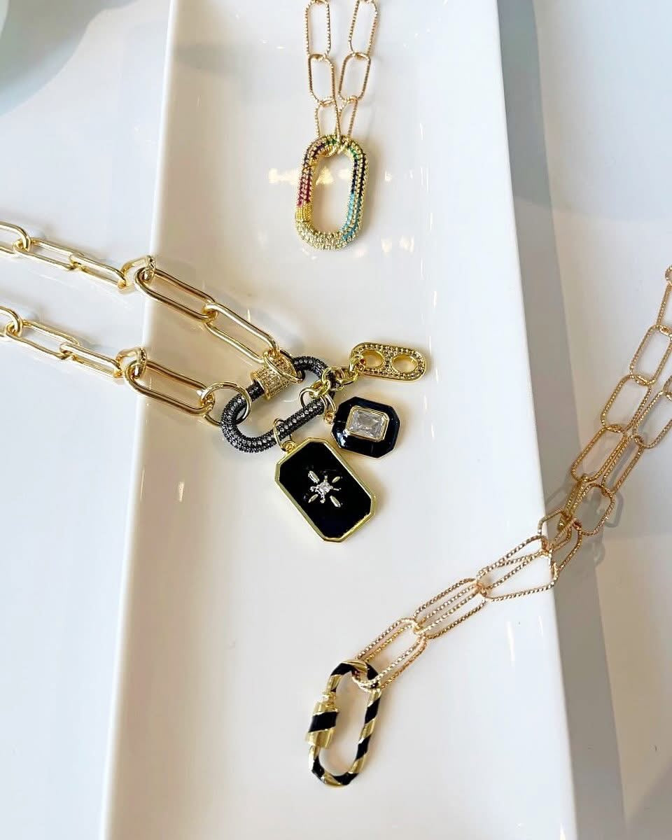 Gold Ebony Carabiner Clasp Charm Necklace