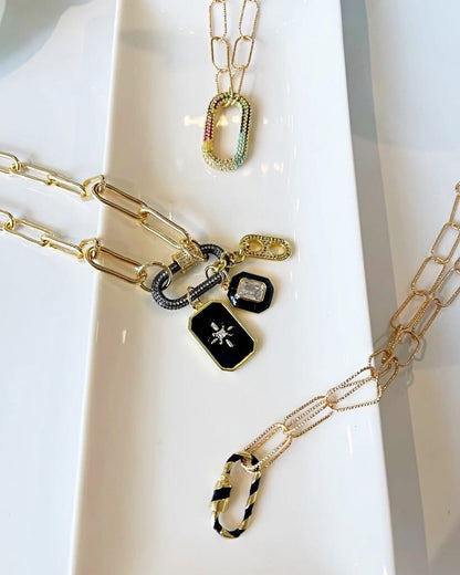 Gold Ebony Carabiner Clasp Charm Necklace