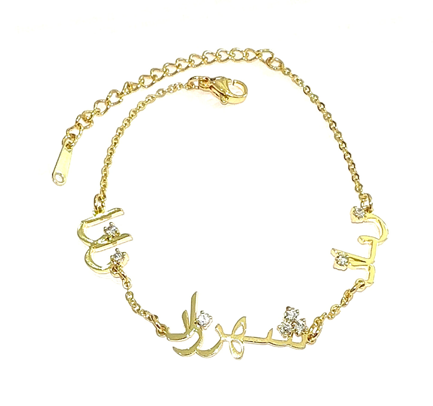 Personalised Triple Luxe Arabic Nameplate Bracelet (Gold, Silver, Rose)
