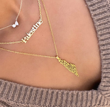 Gold Calligraphy Map Of Palestine Necklace