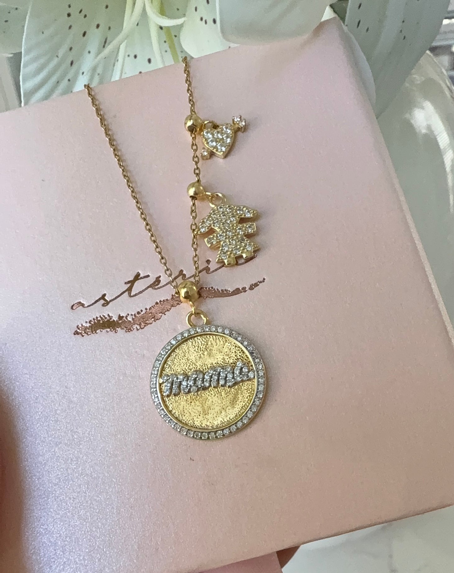 Mothers Day Symbolic Daughter Charm Necklace (925, Vermeil)