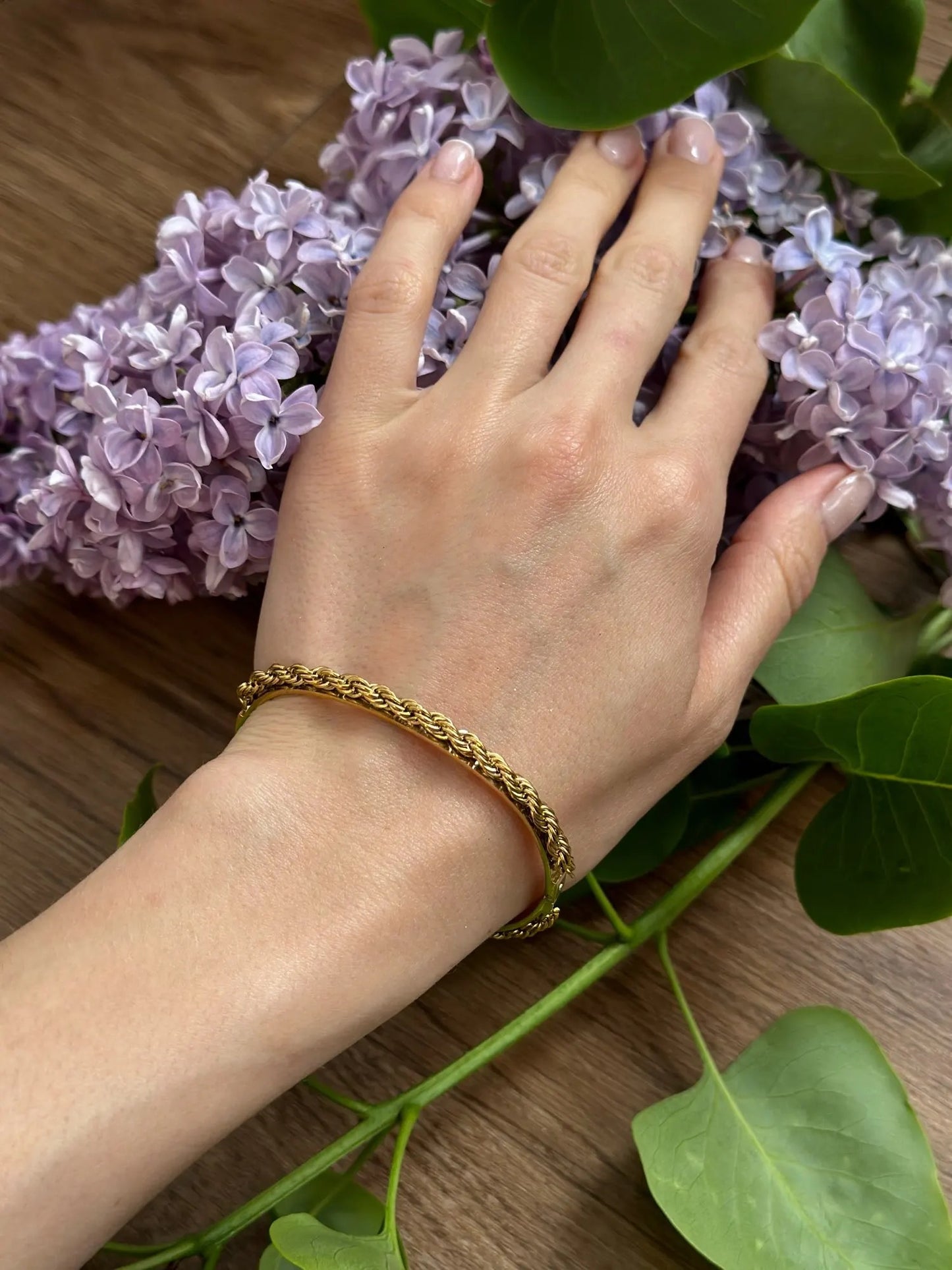Gold Rope Twist Open Bangle (Stainless Steel)
