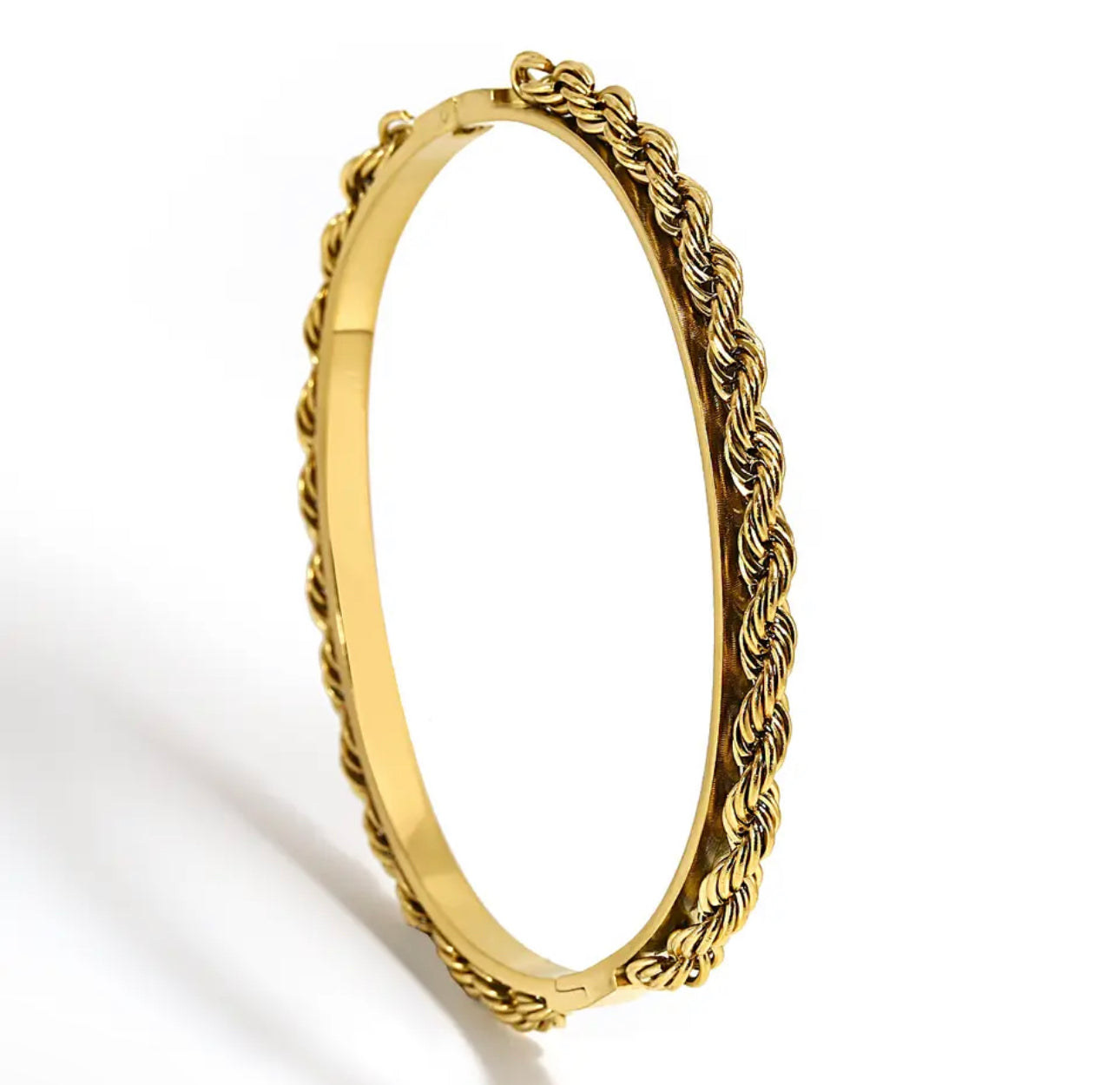 Gold Rope Twist Open Bangle (Stainless Steel)