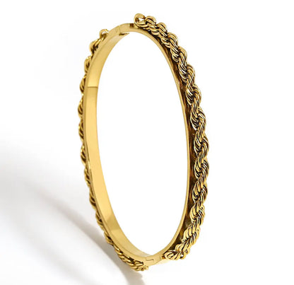 Gold Rope Twist Open Bangle (Stainless Steel)
