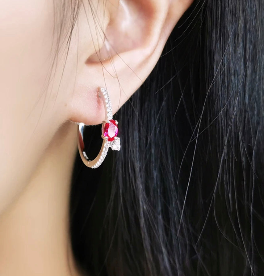 Simulated Ruby & NSCD Earring (925)