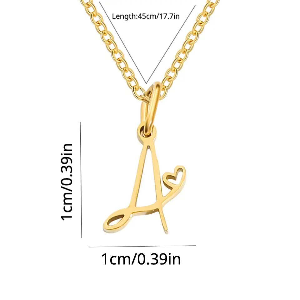 Gold Oh My Heart Initial Necklace (Stainless Steel)