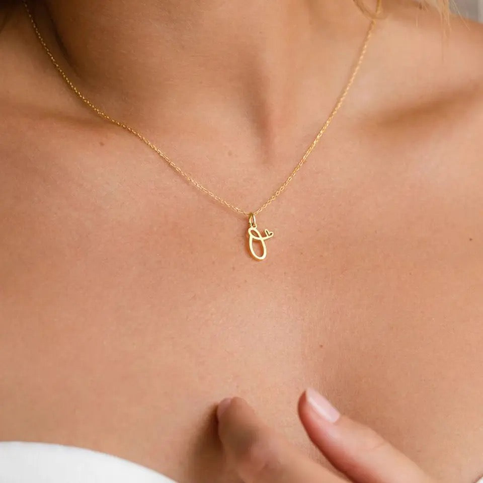 Gold Oh My Heart Initial Necklace (Stainless Steel)