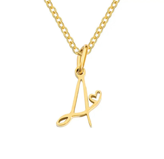 Gold Oh My Heart Initial Necklace (Stainless Steel)