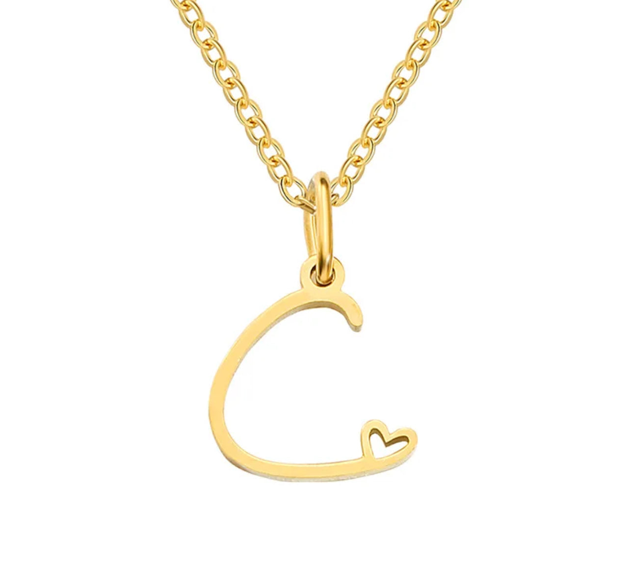Gold Oh My Heart Initial Necklace (Stainless Steel)