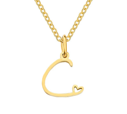 Gold Oh My Heart Initial Necklace (Stainless Steel)