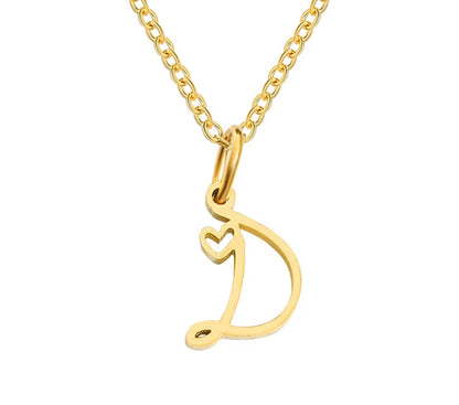 Gold Oh My Heart Initial Necklace (Stainless Steel)