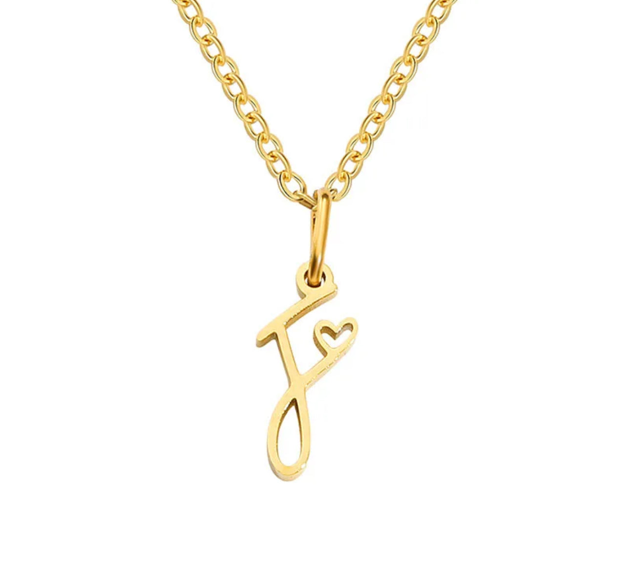 Gold Oh My Heart Initial Necklace (Stainless Steel)