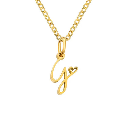 Gold Oh My Heart Initial Necklace (Stainless Steel)