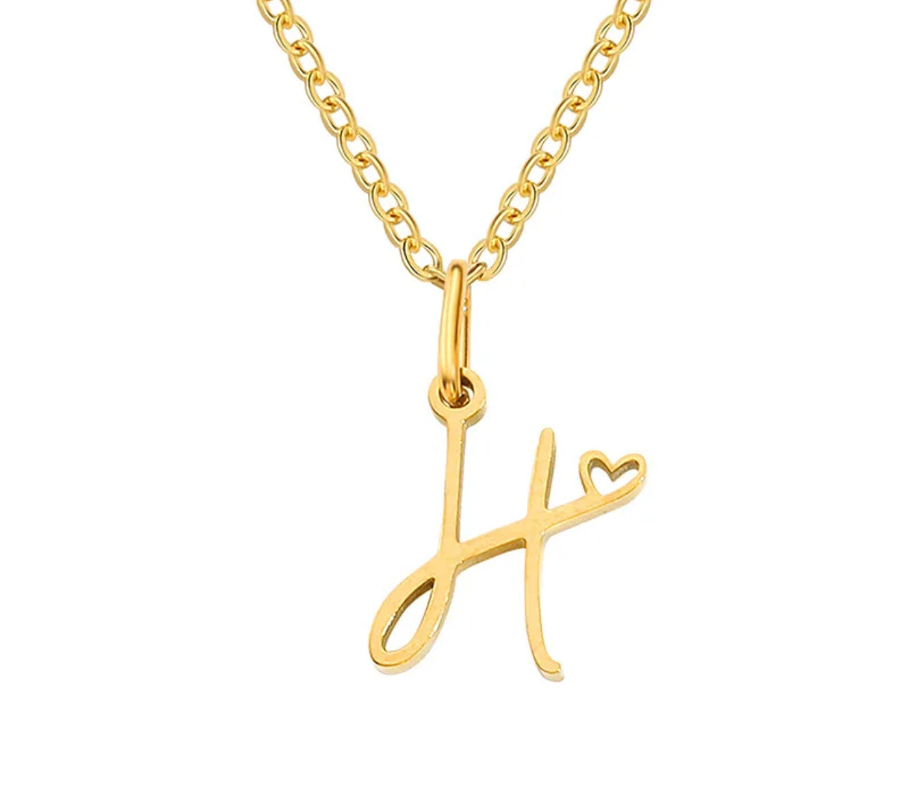 Gold Oh My Heart Initial Necklace (Stainless Steel)