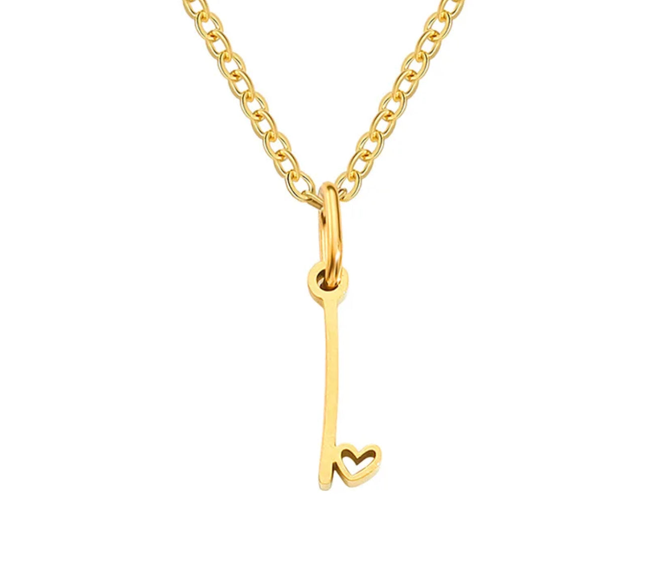 Gold Oh My Heart Initial Necklace (Stainless Steel)