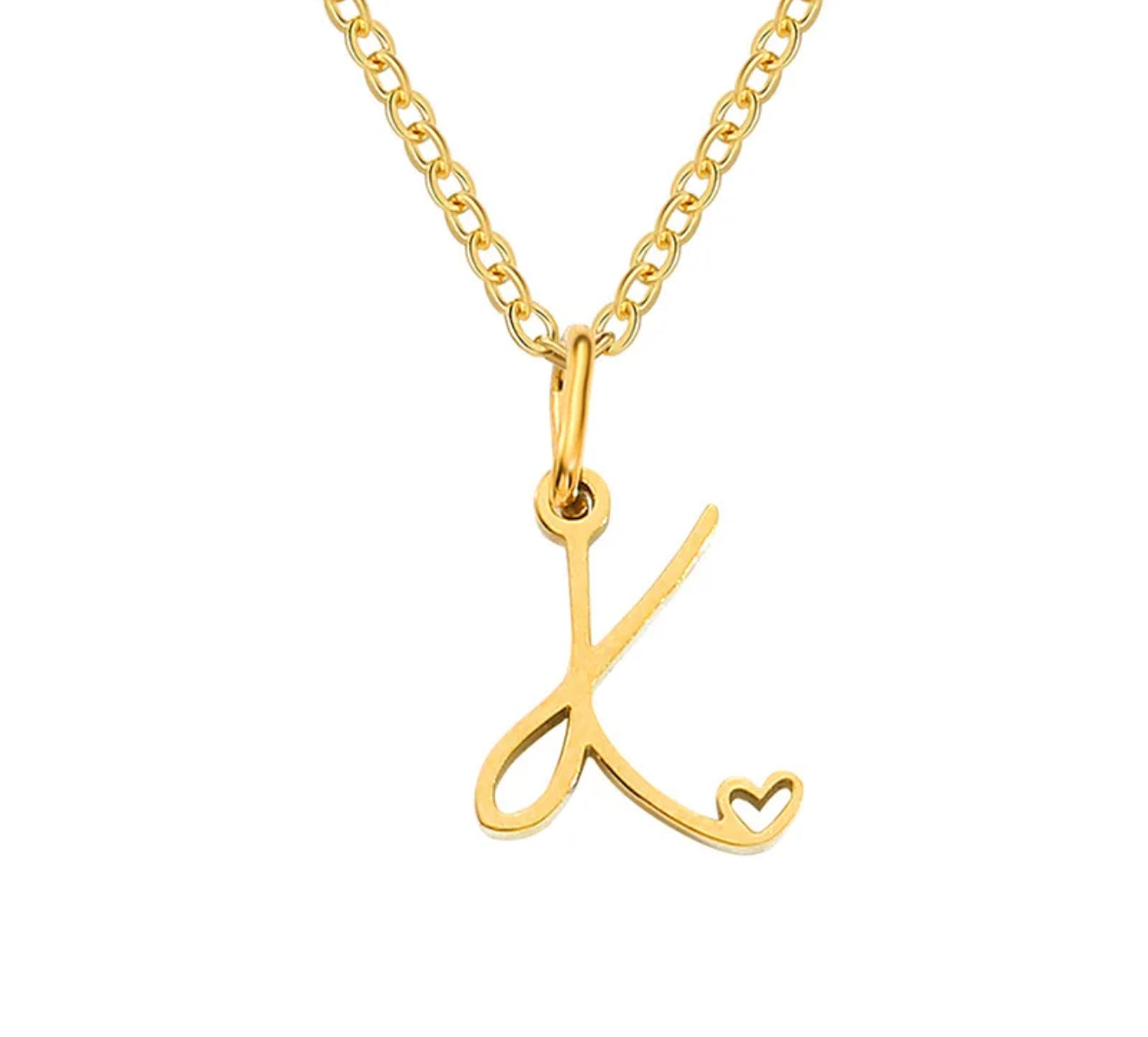 Gold Oh My Heart Initial Necklace (Stainless Steel)