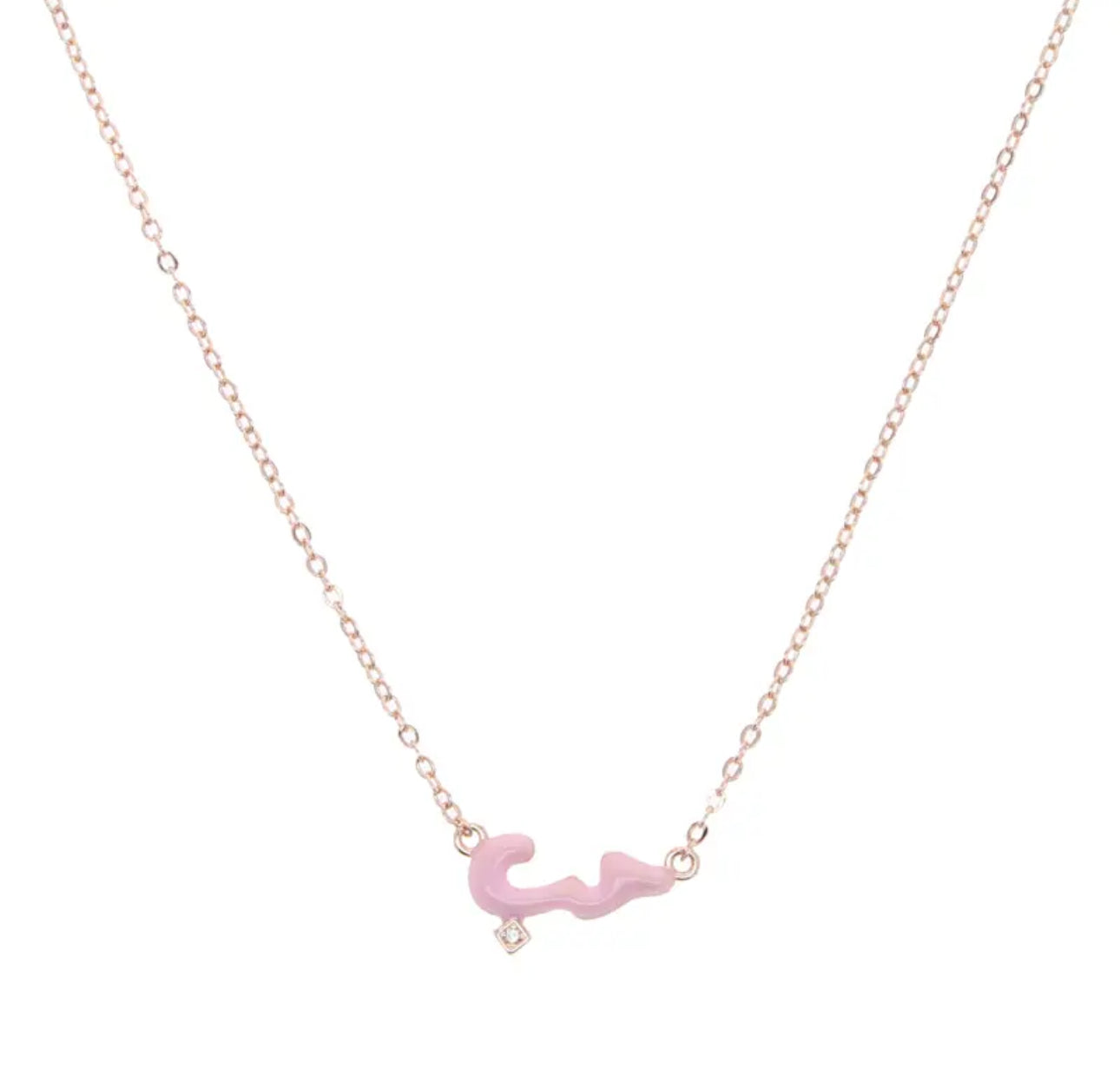 Pastel Habibi Cubic Rose Gold Enamel Necklace (Pink, Blue, Green, White)