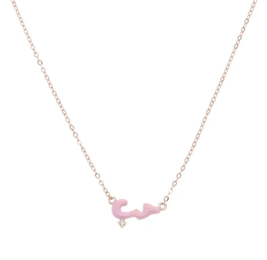 Pastel Habibi Cubic Rose Gold Enamel Necklace (Pink, Blue, Green, White)