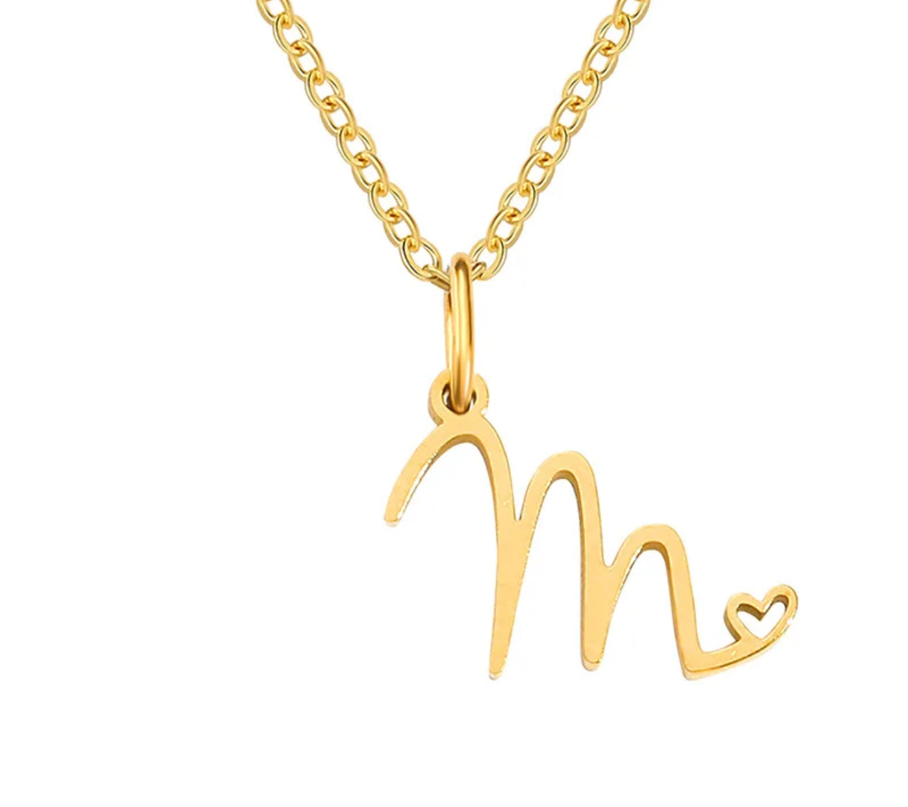 Gold Oh My Heart Initial Necklace (Stainless Steel)