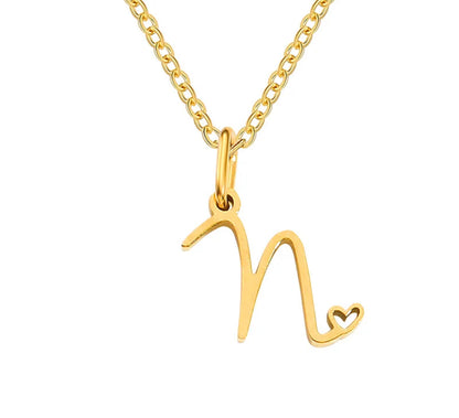 Gold Oh My Heart Initial Necklace (Stainless Steel)