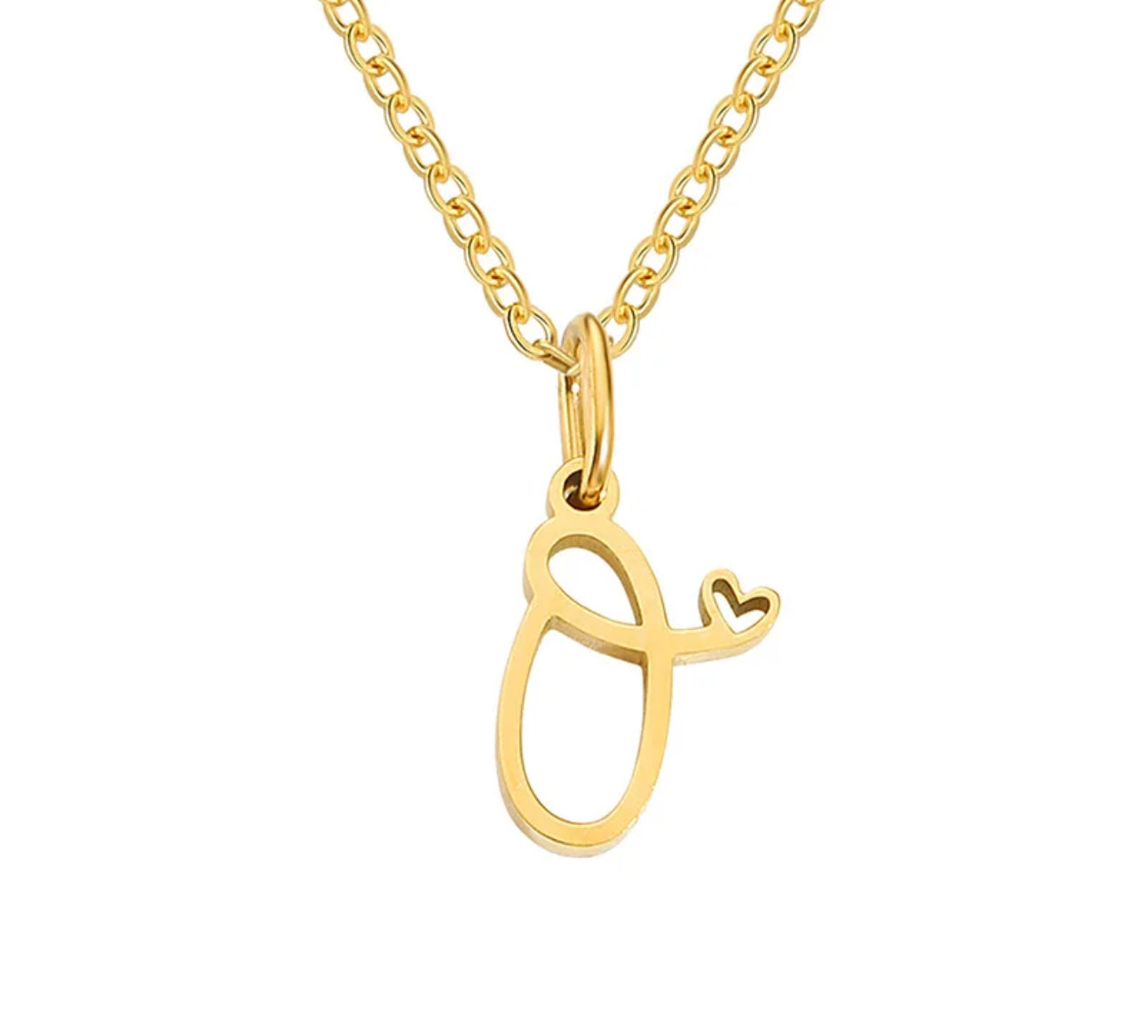 Gold Oh My Heart Initial Necklace (Stainless Steel)
