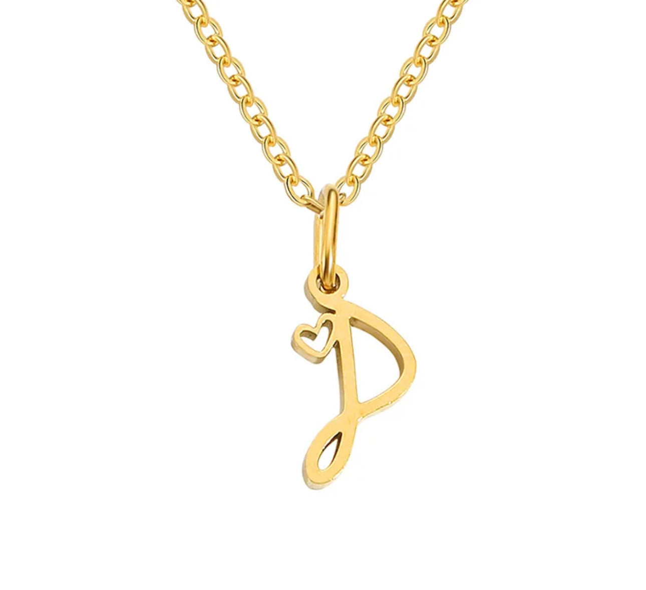 Gold Oh My Heart Initial Necklace (Stainless Steel)