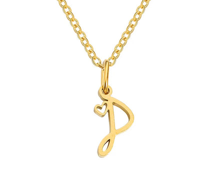 Gold Oh My Heart Initial Necklace (Stainless Steel)