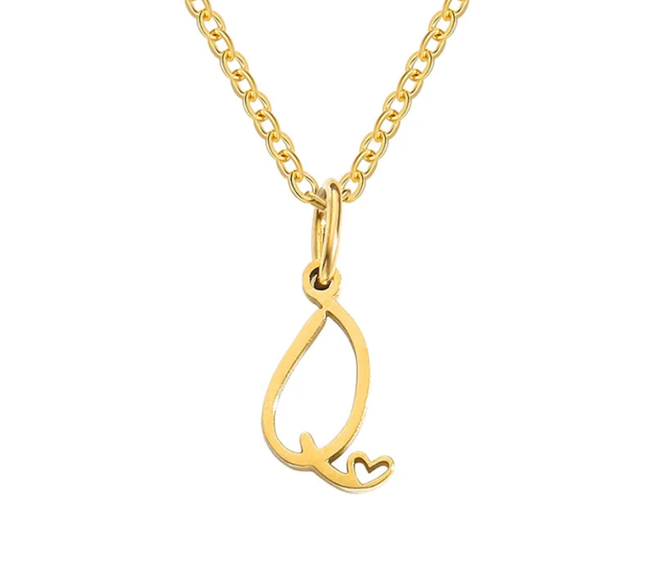Gold Oh My Heart Initial Necklace (Stainless Steel)