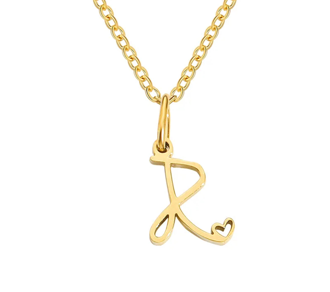 Gold Oh My Heart Initial Necklace (Stainless Steel)