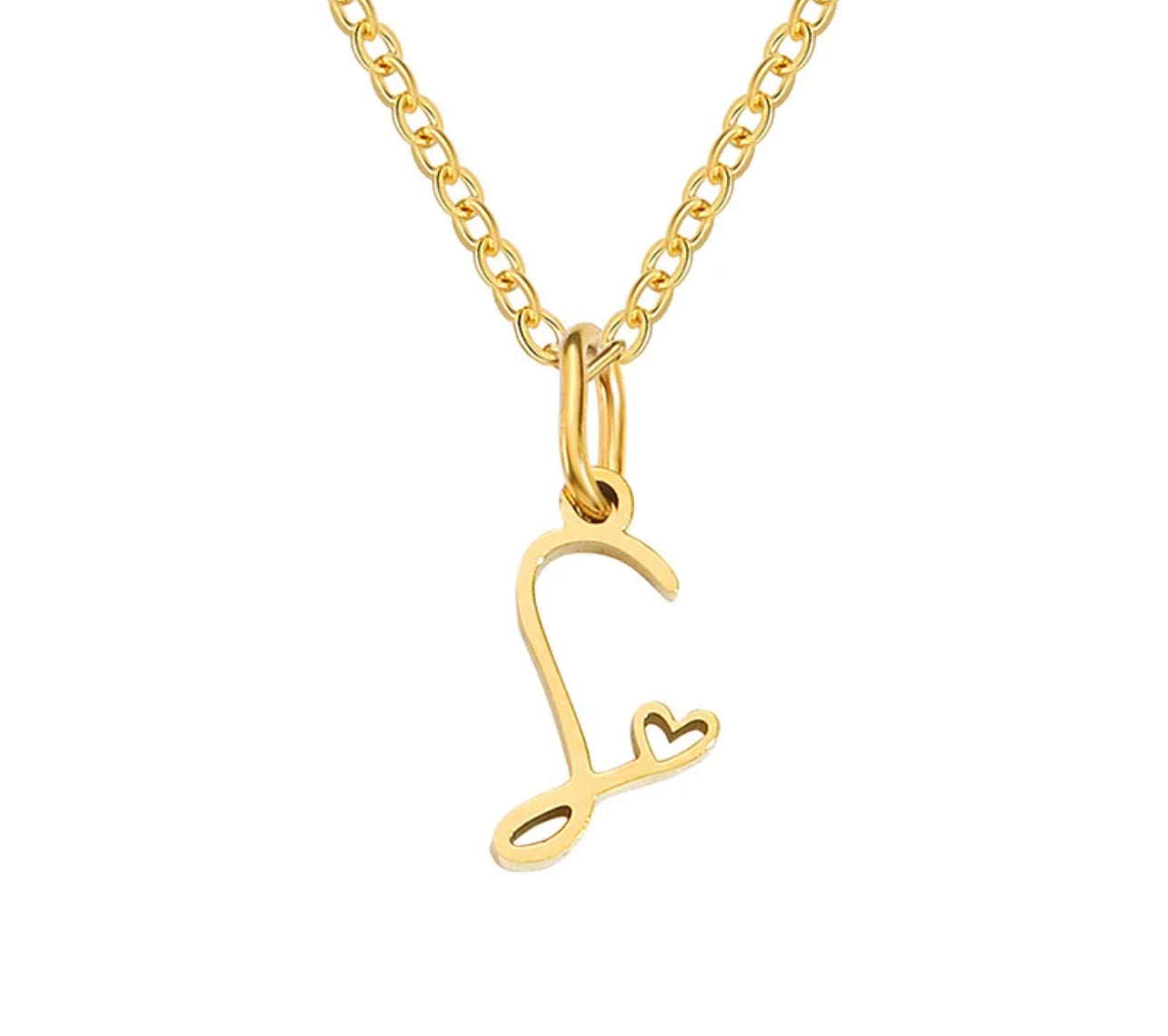Gold Oh My Heart Initial Necklace (Stainless Steel)