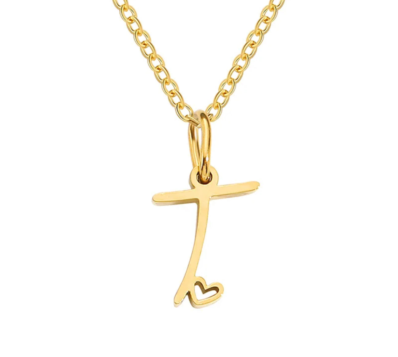 Gold Oh My Heart Initial Necklace (Stainless Steel)