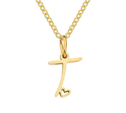 Gold Oh My Heart Initial Necklace (Stainless Steel)
