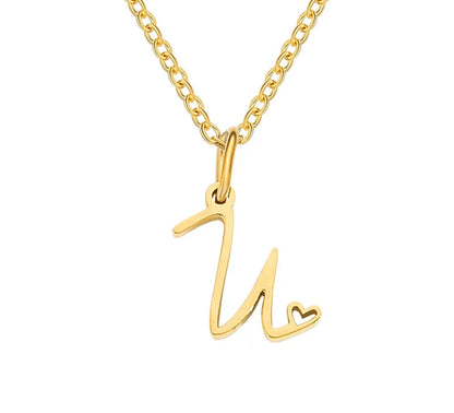 Gold Oh My Heart Initial Necklace (Stainless Steel)
