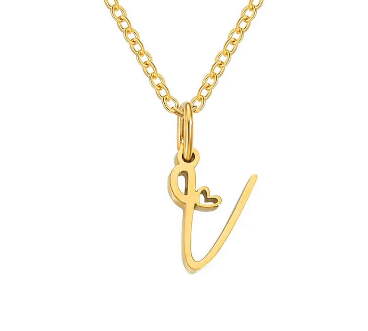 Gold Oh My Heart Initial Necklace (Stainless Steel)